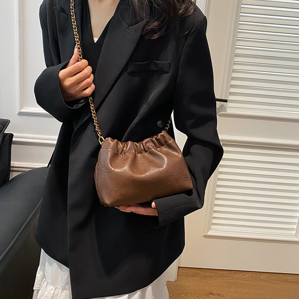 femmes chaîne sac à bandoulière polyvalent bandoulière fourre tout décontracté plissé hobo sac en cuir pu sacoche sac à bandoulière fille élégant sac à main