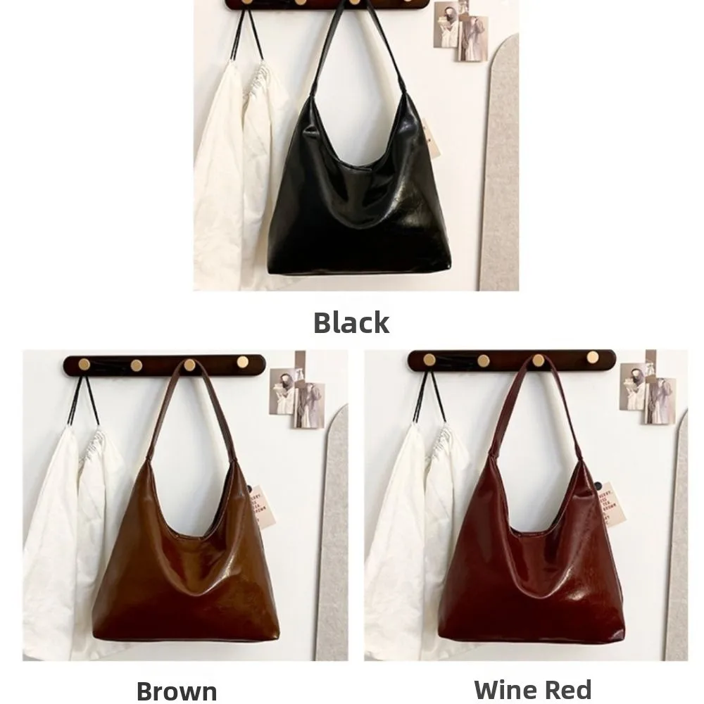 sac hobo rouge vin décontracté, sac sous les bras vintage de style coréen, fourre tout à bandoulière simple de grande capacité pour l'extérieur