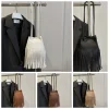 sac seau à pompons élégant rétro, grande capacité, sac en pu avec cordon de serrage, bouton magnétique, texture kaki, pochette à bandoulière pour shopping