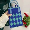 mini sac carré tricoté géométrique de style coréen, sac à main de shopping tissé à la mode, sac à bandoulière pour téléphone de dessin animé mignon