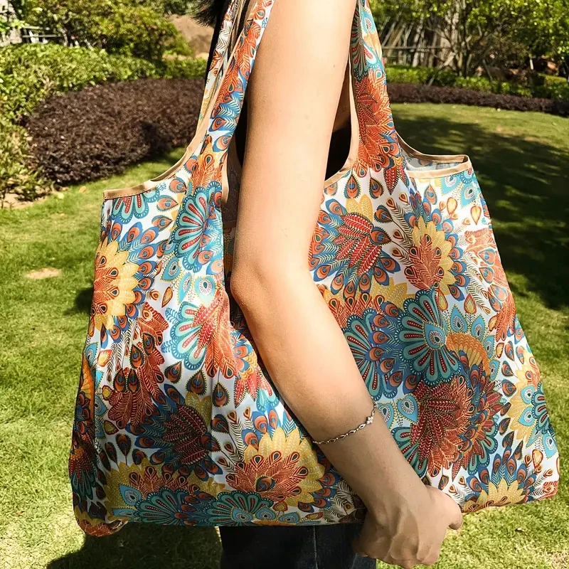 sac d'épicerie de supermarché portable pliable de grande capacité, sac de rangement d'épaule étanche