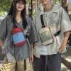 sac de poitrine carré pour hommes, sac à bandoulière de sport de style coréen avec fermeture éclair, grande capacité d'épissure de couleur, sac à bandoulière en nylon pour hommes/femmes