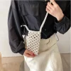 petit sac à bandoulière pour téléphone pour femmes, couleur unie, tissé ajouré au crochet, léger tressé, sac à main à bandoulière