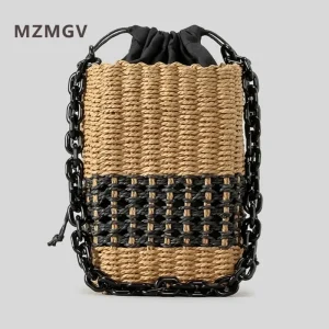 Sac de paille carré d&rsquo;été pour femmes, sac de plage, bohème Asus vacances voyage