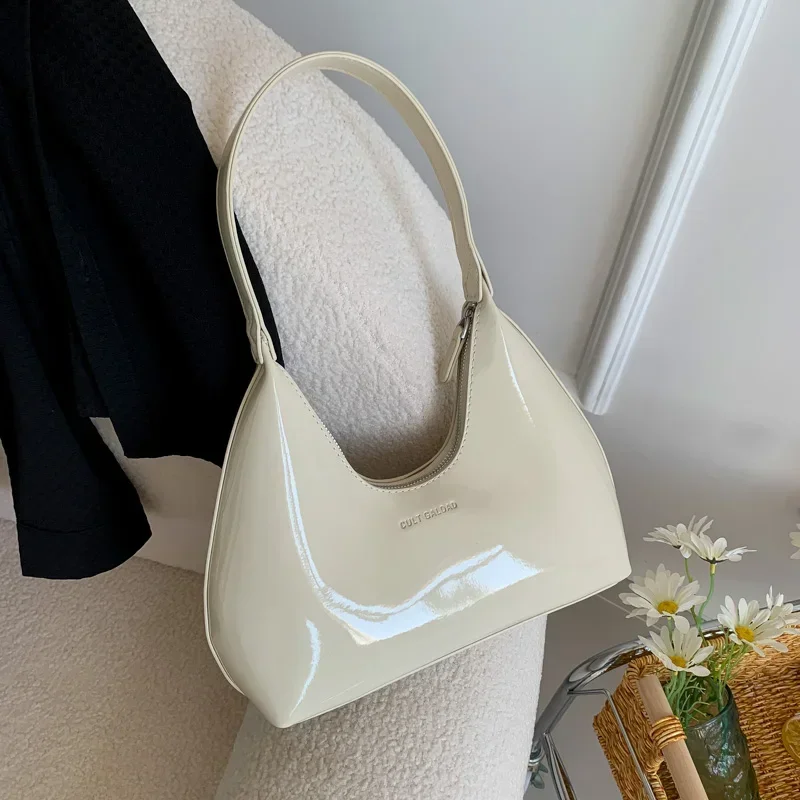 sac à bandoulière en cuir verni pour femmes, marque de luxe, fourre tout de bonne qualité, sac à aisselles étanche, couleur unie, sac à main pour femmes