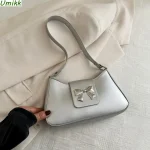 Hobo-Sac à main en cuir PU avec nœud mignon pour femme, pochette Y2K, sac fourre-tout pour le travail, le shopping, les voyages