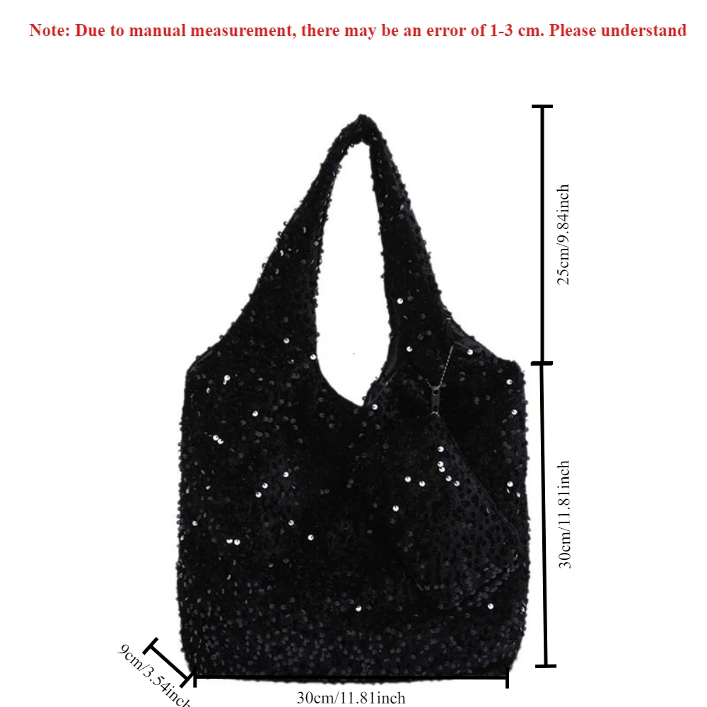 sac fourre tout pour femmes, sac à bandoulière à paillettes, sac hobo tendance de luxe de styliste, sac à main ample sous les bras pour le travail, les voyages et le shopping