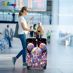 Disney Mickey Mouse Cartoon Pattern Suitcase Protective Cover Dustproof Suitcase Cover with Elastic Fabric Durable Luggage Cover