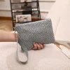 pochette en paille tissée faite à la main pour femme, porte monnaie pour fille, portefeuille de plage, sac à poignet solide, frais et doux, mode pour femme