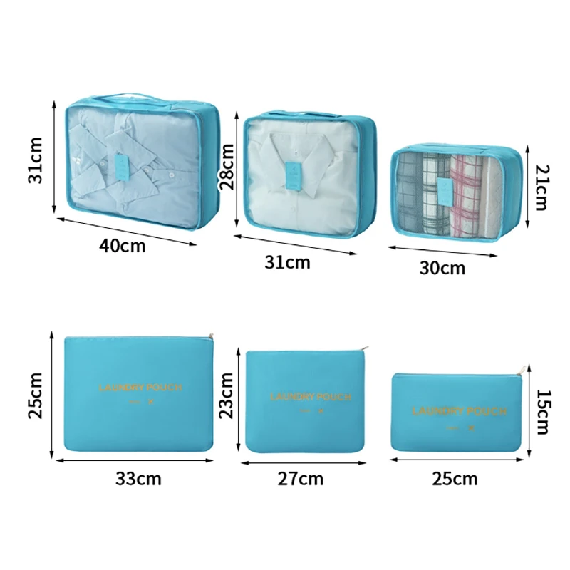 ensemble de 6 sacs de rangement d'accessoires de valise de voyage pour vêtements, chaussures et cosmétiques