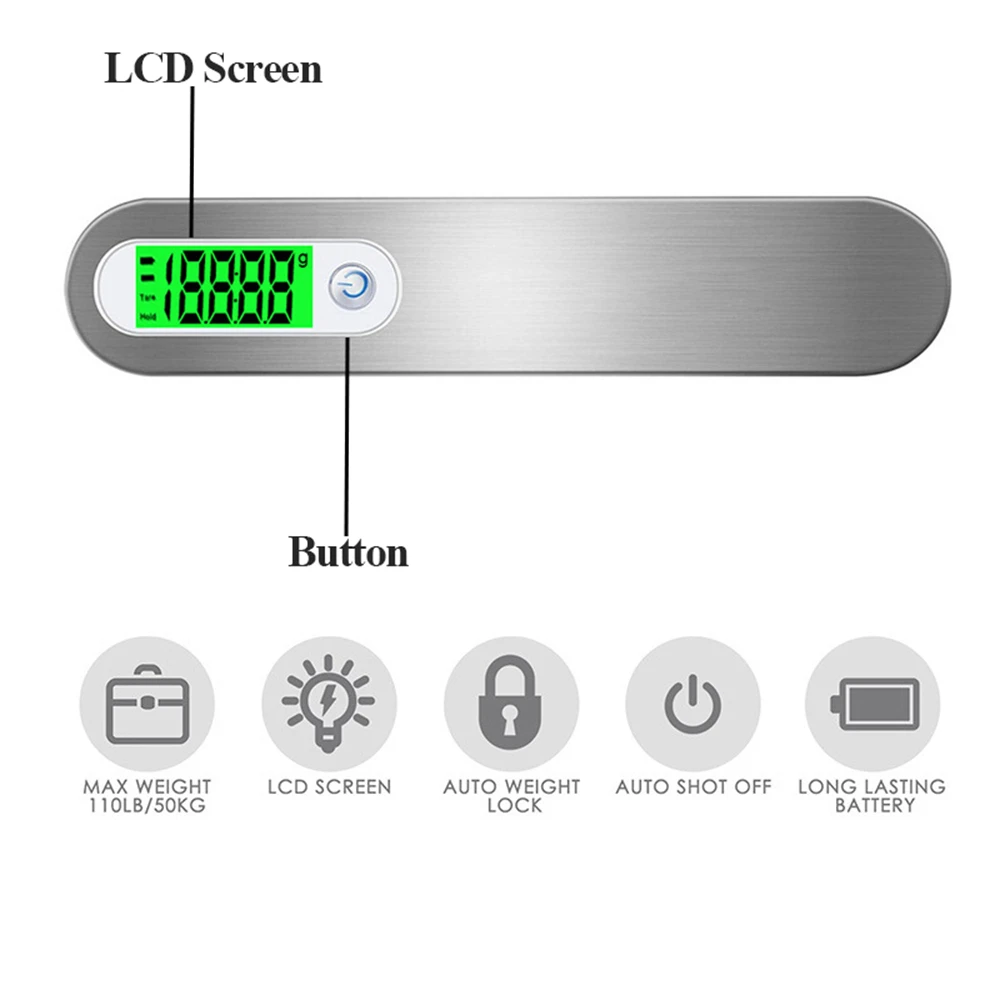 balance à bagages numérique portative 50kg/110lb, balance électronique lcd à ceinture suspendue pour valise de voyage, balance de poids électronique