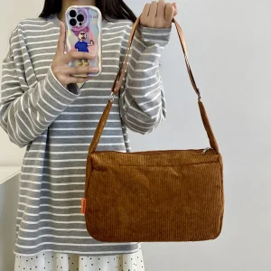 Sac carré en velours côtelé, couleur unie simple et décontractée, sac à bandoulière simple à la mode au quotidien, adapté au shopping, aux fêtes,