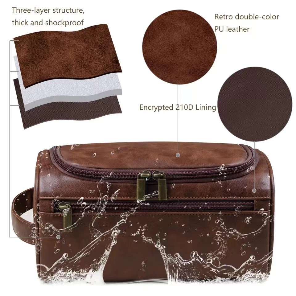 trousse de toilette en cuir pour hommes et femmes, kit dopp, trousse de toilette suspendue pour hommes, trousse de toilette de voyage pour voyager, grand sac à cosmétiques pour t