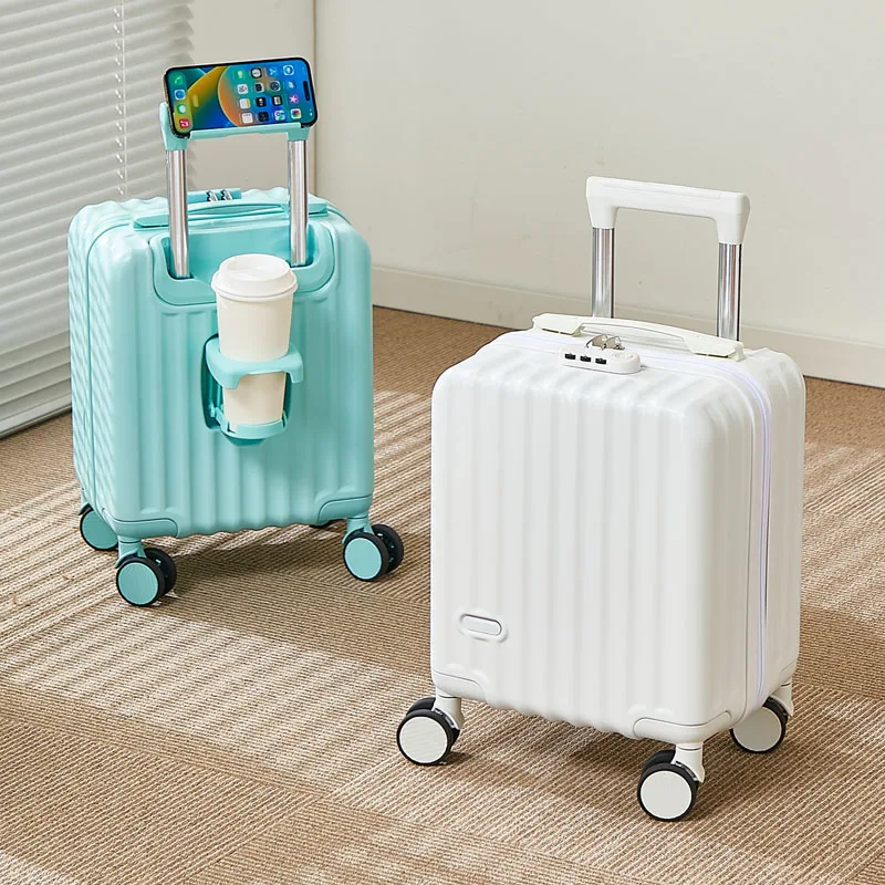 valise à main de 14 pouces avec tige de traction à 3 sections, support pour téléphone portable et porte gobelet, sac à main léger pour bagages de voyage