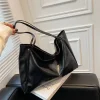 sac fourre tout en cuir pu souple pour femmes, pochette sous les bras de grande capacité, sac à bandoulière rétro décontracté, sacs seau portables
