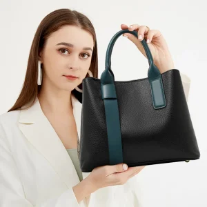 Couleur chic – Sac à main en cuir bloqué avec poignées supérieures