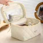 Ensemble de trousse de maquillage, trousse de maquillage matelassée, grands sacs de maquillage floraux pour femmes, pochette à cosmétiques en coton mignonne, sac de rangement de produits de toilette de voyage