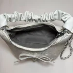 Sac à main plissé avec nœud élégant, tendance, polyvalent, élégant, avec rubans, sangle réglable, fermeture éclair, pour femmes et filles