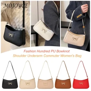 Sac sous les bras en cuir PU pour femmes, sac à bandoulière tendance, couleur unie, sac à bandoulière avec nœud papillon, sac de transport pour femmes Sac sous les bras en cuir PU pour femmes, sac à bandoulière tendance, couleur unie, sac à bandoulière avec nœud papillon, sac de transport pour femmes