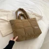 sac à main matelassé en coton rembourré pour femme, sac à carreaux solide, grande capacité, sac pour document, doux, femme, automne, hiver