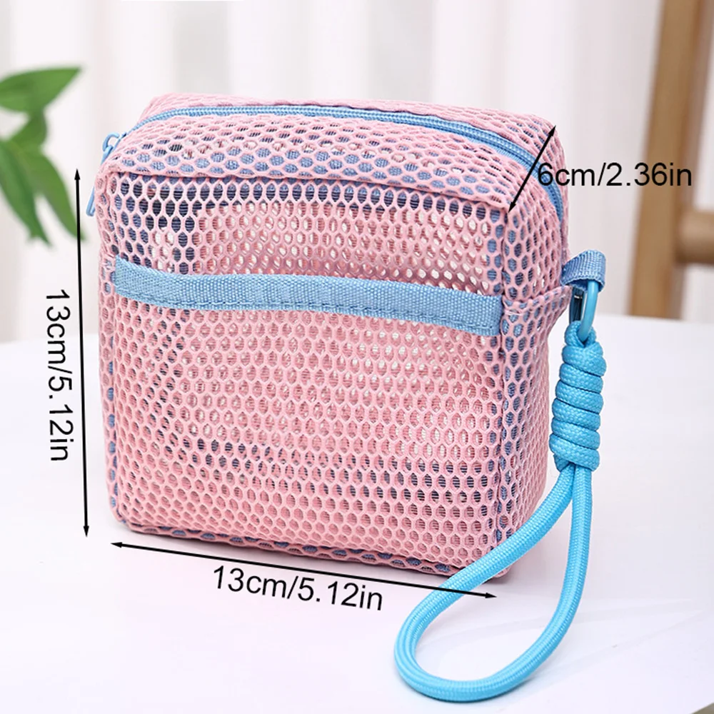 sac à cosmétiques en maille carrée multi poches, sac de rangement de cosmétiques carré portable avec fermeture éclair, sac de rangement polyvalent pour articles divers