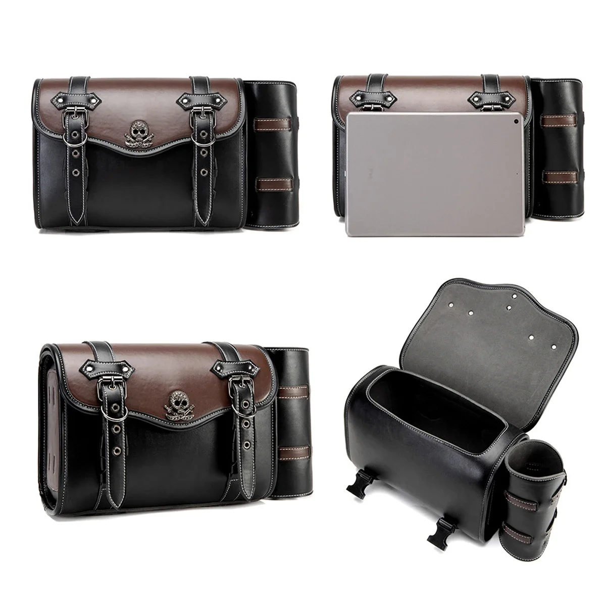 sac de selle de moto en pu, 1 pièce, sac à outils pour bagages latéraux modifiés, grande capacité, punk knight, accessoires de moto, sac suspendu à rabat