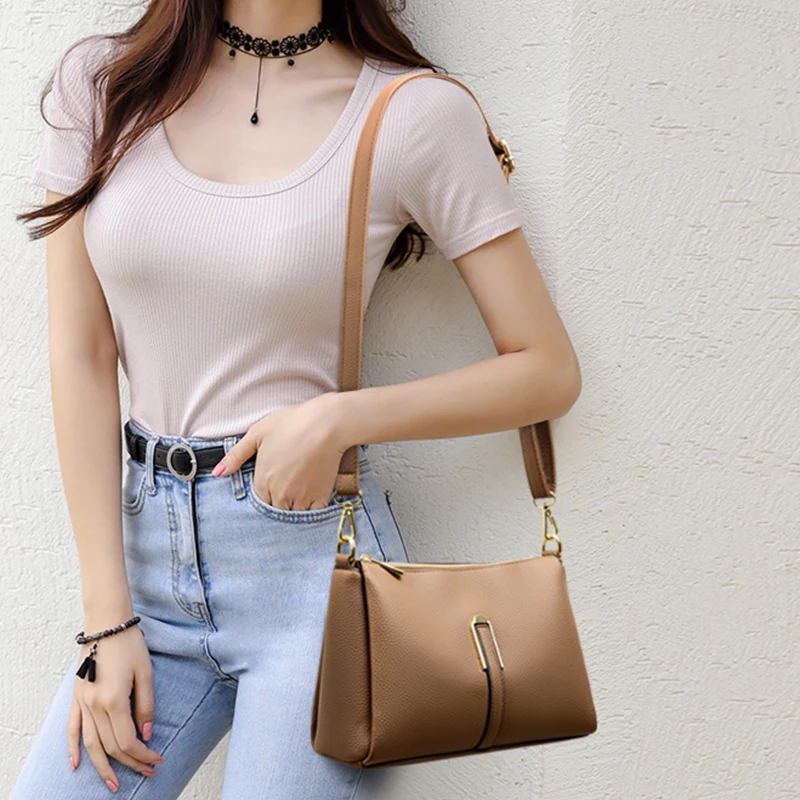 sacs à main de luxe en cuir souple pour femme, sacoche de styliste à bandoulière de grande capacité, marque à la mode