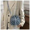 Nouveau sac seau pour femmes, sac à bandoulière à carreaux, sac à main en denim durable, design à cordon de serrage de grande capacité,
