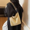 sac à bandoulière simple pour femmes, design de couleur unie, sac à bandoulière décontracté de grande capacité, large sangle réglable, sac seau rétro