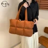 sac à carreaux matelassé pour femmes, fourre tout rétro tendance, sac à bandoulière étanche à carreaux, couleur unie, sacs doux d'hiver de grande capacité