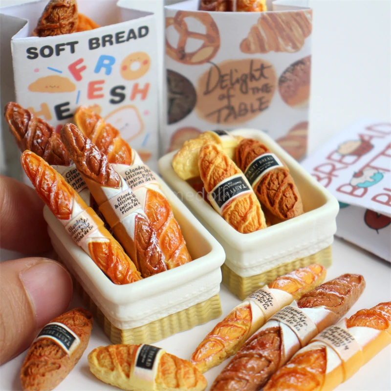 Mini jeu de nourriture Miniature en résine, mignon, maison de poupée, sac à pain Baguette pour accessoires de poupée, cadeau de noël pour fille, 1/6 Mini jeu de nourriture Miniature en résine, mignon, maison de poupée, sac à pain Baguette pour accessoires de poupée, cadeau de noël pour fille, 1/6