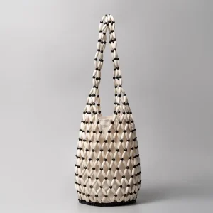 Sac tissé Design exquis évider perle de bois fourre-tout seau sac à bandoulière femme été plage sac à main сумка mягкая ♥
