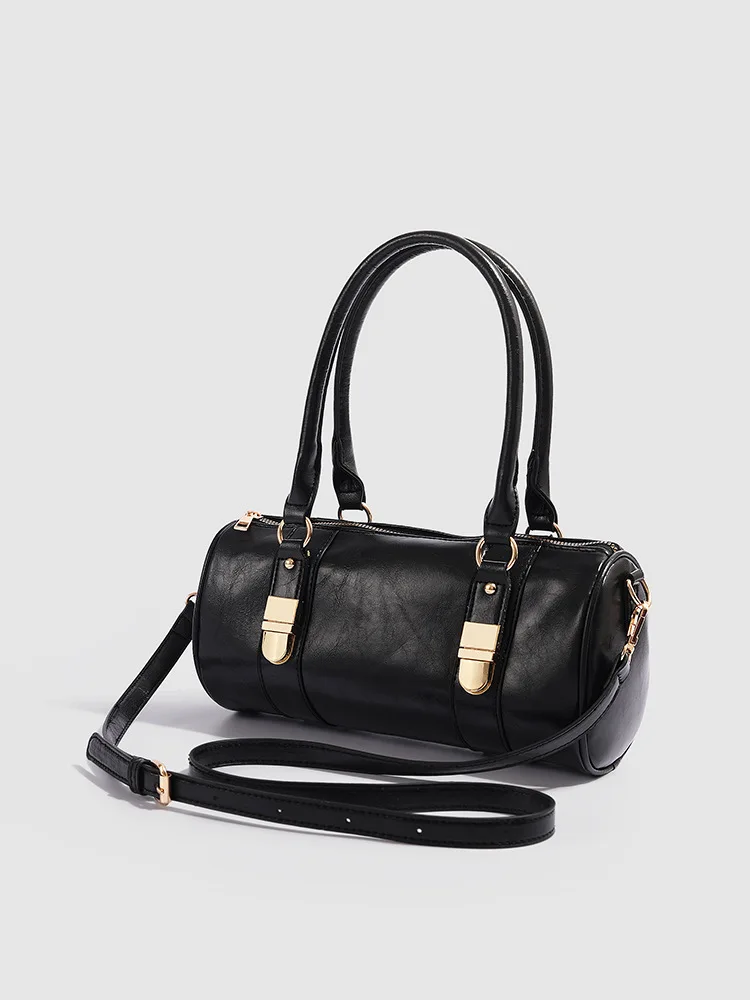 sac à main rétro pour femmes, sac à pain français de banlieue, sac à bandoulière boston bowling, sac cylindrique moyen de style frais et doux, 2025