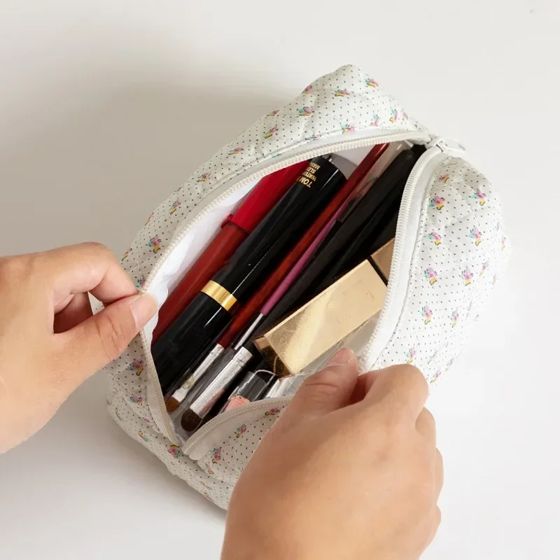 sacs de maquillage floraux matelassés, fermeture éclair, imprimé mignon, organisateur de rangement de fleurs, accessoire de maquillage, trousse de toilette, grand sac à cosmétiques pour femmes