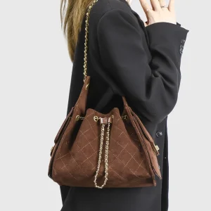 Hobo – sac seau en daim, multi-poches, Hippie, bandoulière avec chaîne, tendance de rue, doublure en velours pêche doux, nouvelle collection 2025