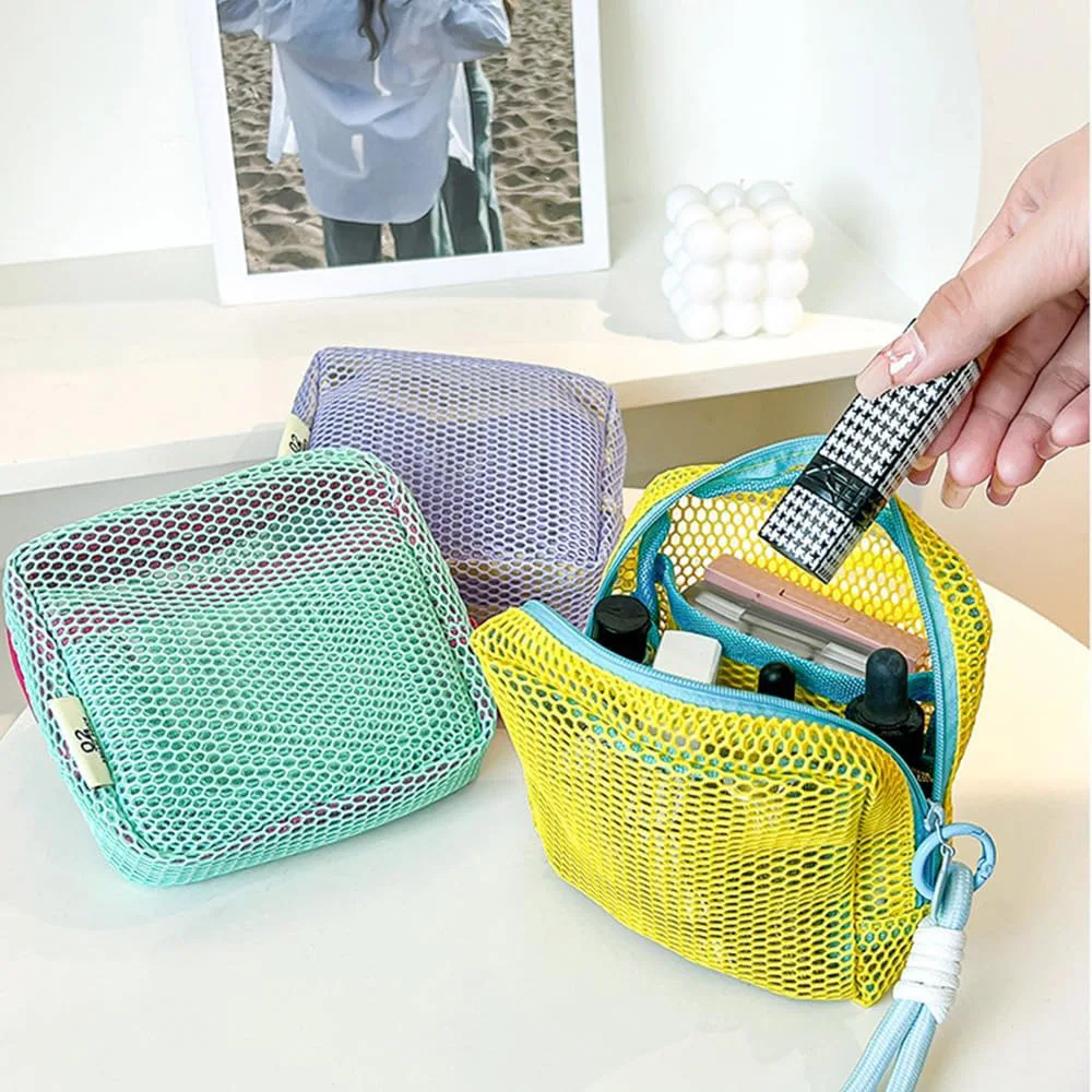 nouveau sac cosmétique carré en maille, sac de rangement cosmétique carré portable avec fermeture éclair, sac de rangement polyvalent pour articles divers