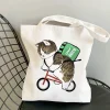 cabas femme sac en toile sac personnalisée prénom cadeau maitresse école sacs à provisions sac à main en toile pour filles, fourre tout à bandoulière, à la mode, décontracté, shopping, chat kawaii, animal mignon