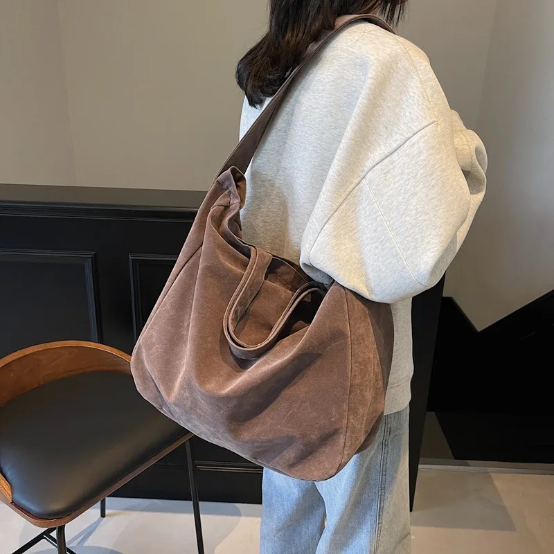 sacs fourre tout vintage en daim pour femmes, grand sac à bandoulière initié, sac à livres étudiant coréen, sacs à main, nouvelle mode, 2025
