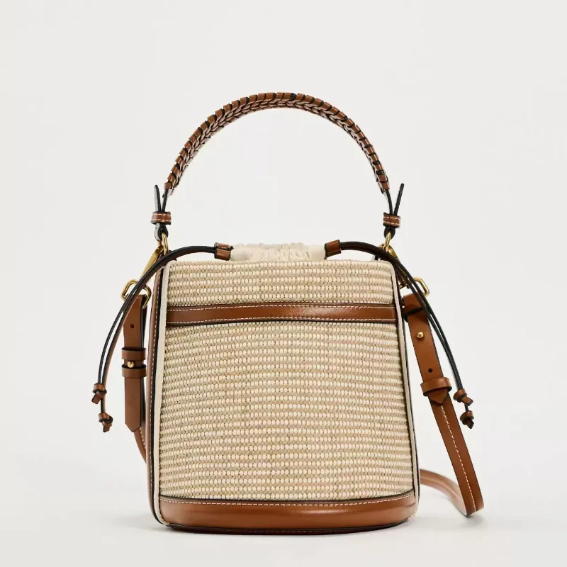 sac seau à la mode, sac de plage en paille d'été, sacs à main de voyage décontractés pour vacances, sac à bandoulière de loisirs en plein air pour femmes