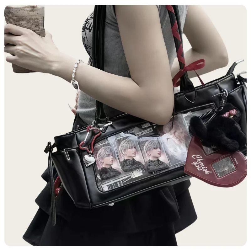 sac à bandoulière en forme de baguette, style y2k, tendance, matériau pu brillant, grande capacité, transparent, affichage simple face