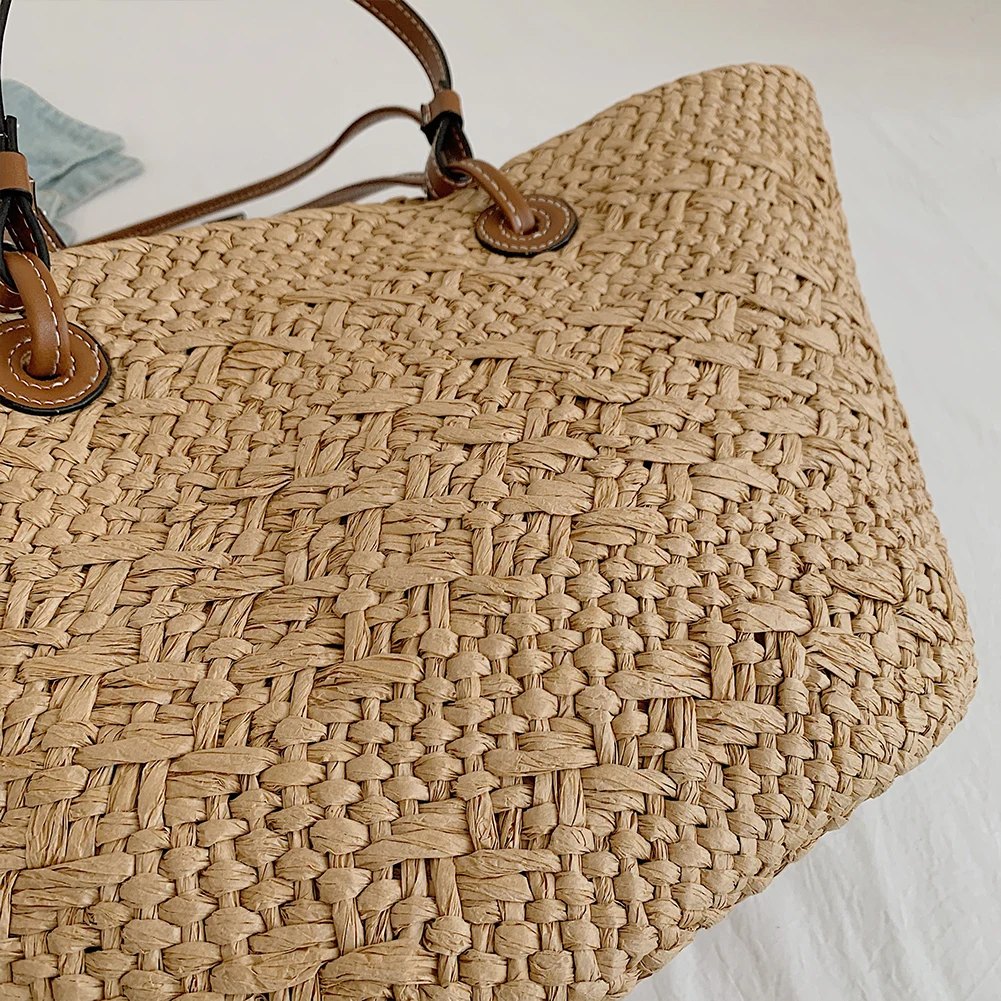 sac fourre tout tissé pour femmes, sac à bandoulière de grande capacité, sac à main tissé simple, pochette fourre tout, sac hobo chic pour voyage en plein air