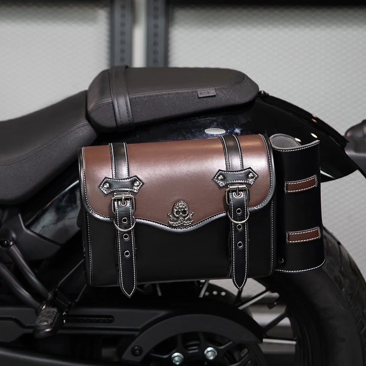 sac de selle de moto en pu, 1 pièce, sac à outils pour bagages latéraux modifiés, grande capacité, punk knight, accessoires de moto, sac suspendu à rabat
