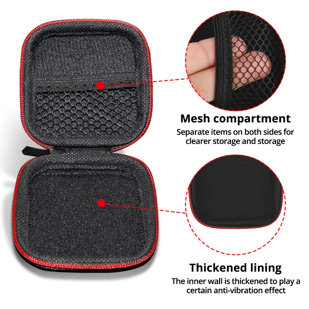 Étui de transport carré pour écouteurs, petit sac de rangement pour petit chargeur, sac portable pour stocker une clé usb et une carte sd (noir)