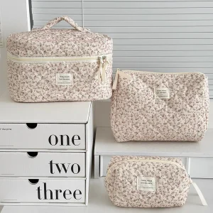 Pochette à cosmétiques imprimée florale pour femmes, sac à main de voyage, sac de rangement de maquillage, sac matelassé de grande capacité pour cadeau