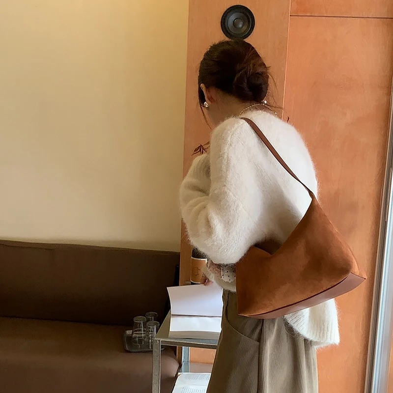 sac à main vintage en faux daim pour femmes, fourre tout simple et décontracté, sac de banlieue de grande capacité