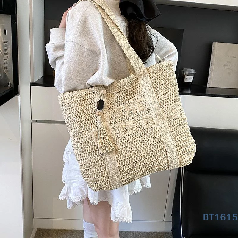 fourre tout à la mode de grande capacité, sac à bandoulière tissé de style français rétro, parfait pour les vacances ou les cadeaux de plage d'été pour dames