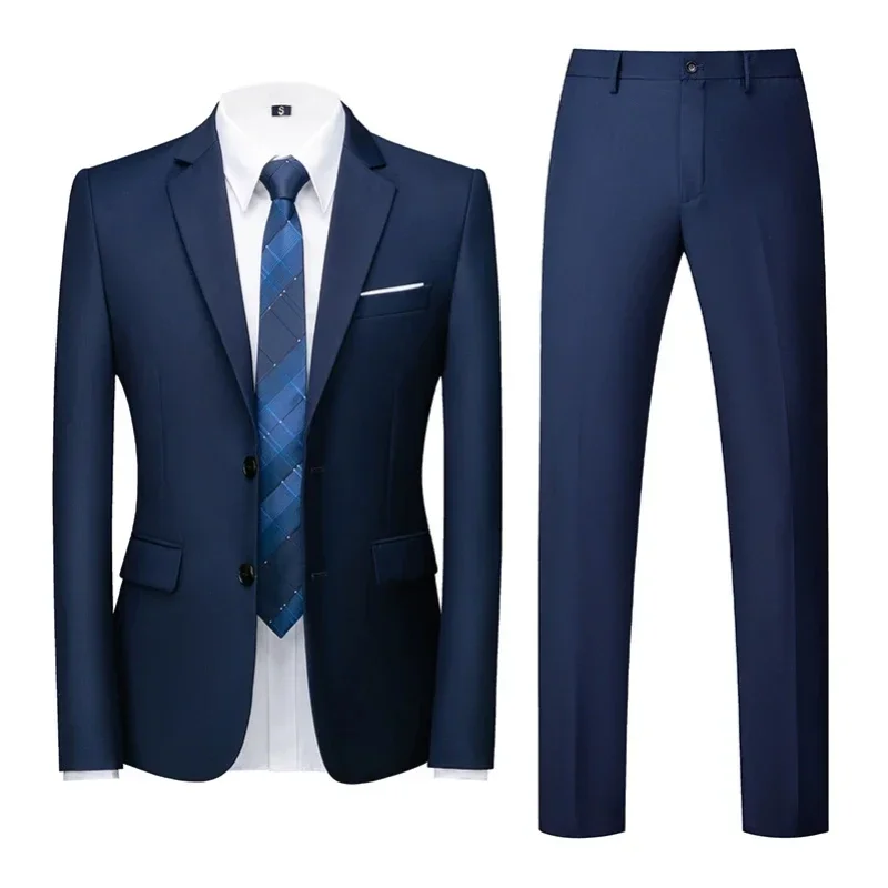 costume 6xl (blazer + pantalon), mode business décontracté, coupe cintrée pour homme de mariage, couleur unie, costume formel pour entretien professionnel complet
