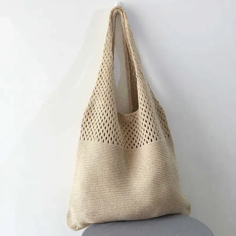 sac à main de grande capacité pour femme, fourre tout de styliste, de plage, décontracté, creux, tissé, pour Été