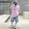 costume d'été pour enfants, t shirt sans manches en coton et short en denim, ensemble de vêtements deux pièces, tenues de survêtement à la mode pour enfants