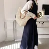 [chic handbag] sac à main tissé beige de grande capacité | sac à main chic en paille avec poignées marron, fermeture à glissière et doublure en polyester